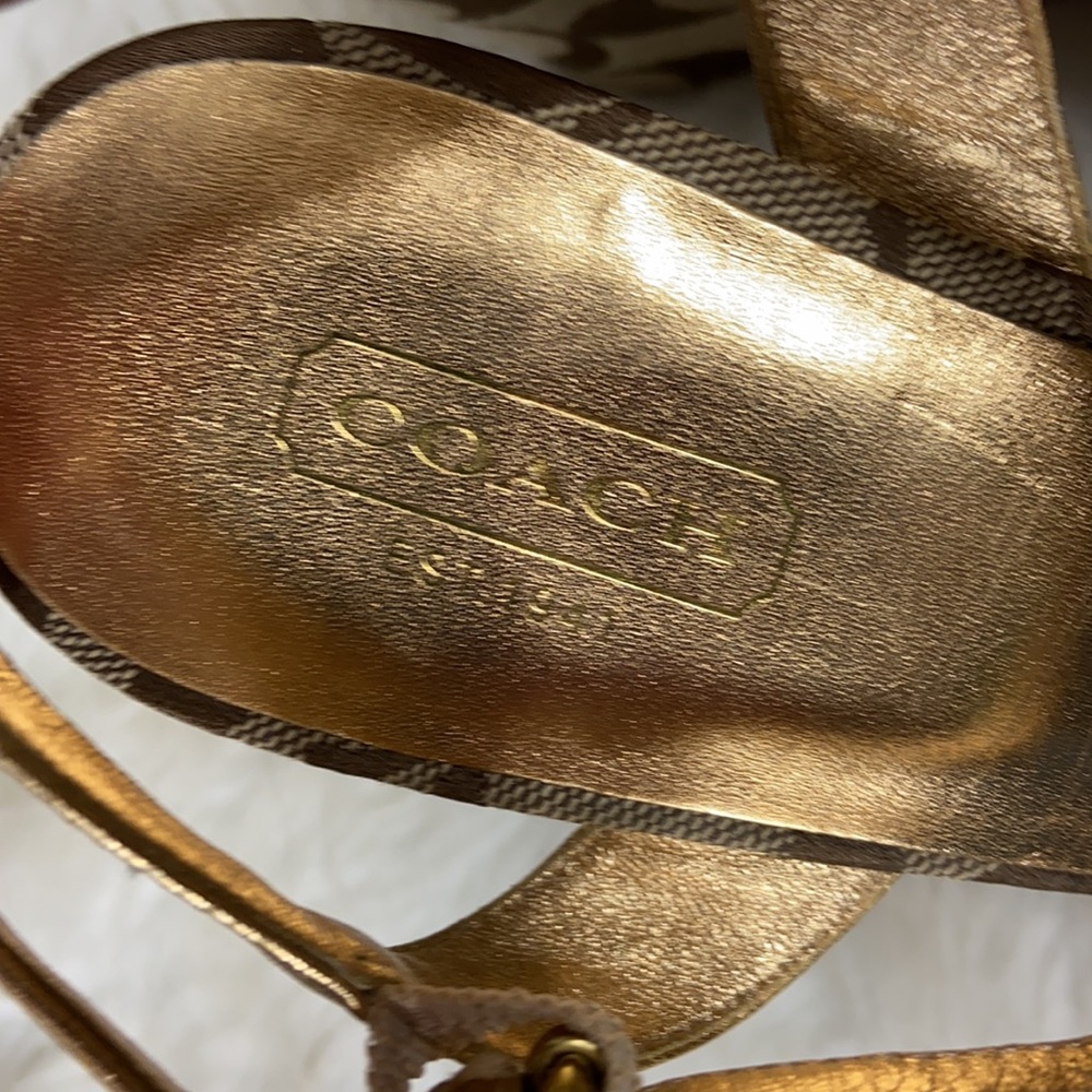 Coach Gold Maxina Sling back Wedge Monogram sandals 9b Runs small - Picture 12 of 13